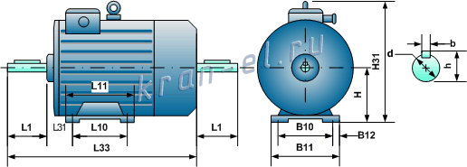 Габаритно-присоединительные размеры электродвигателей ДМТKF(H)
