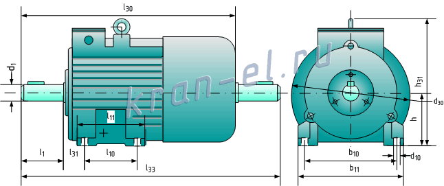 Габаритные, установочные и присоединительные размеры двигателей с фазным ротором исполнения 100Х серии MTF (H)