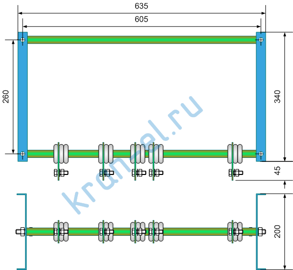 Габаритные и установочные размеры конструкции блока резисторов типов Б6, БК12, БФК